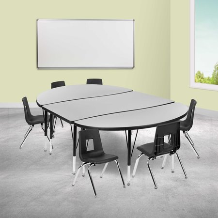 FLASH FURNITURE 76" Oval Wave Grey Table Set-12" Stack Chairs XU-GRP-12CH-A3048CON-48-GY-T-P-GG